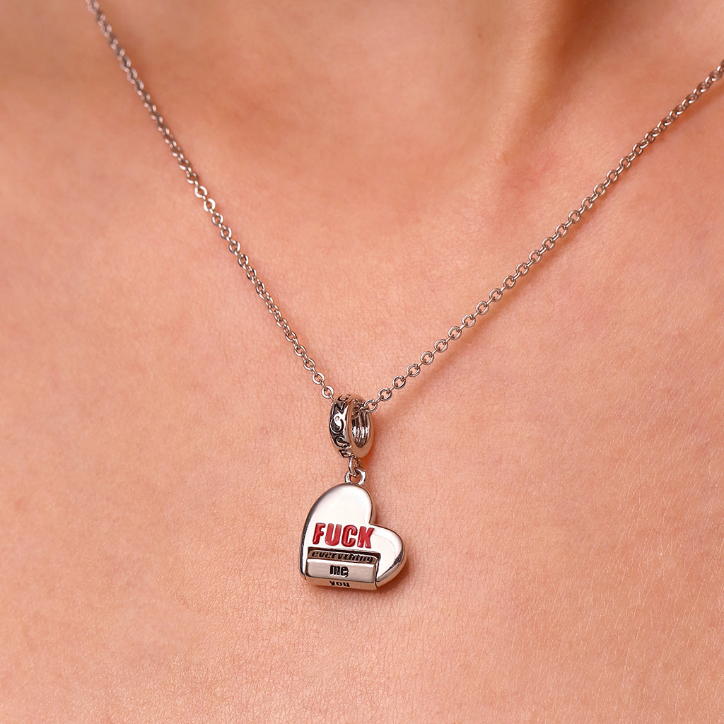 Gnoce Heart Rotating 'FUCK' World Charm Platinum-plated Silver Blend_7