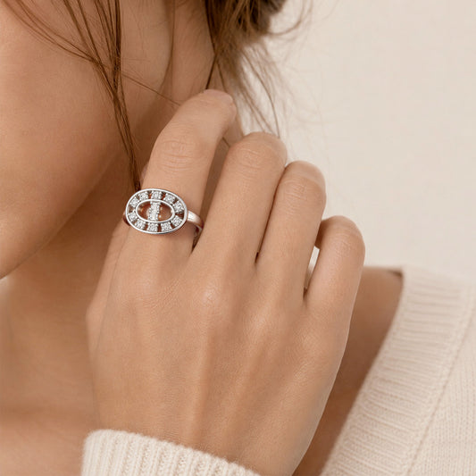 Gnoce Oval Baguette & Round Cut Engagement Ring Platinum-plated Silver Blend_2