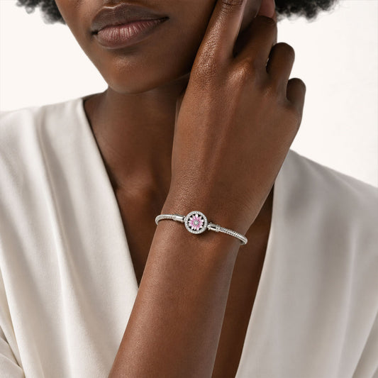 Gnoce Pink Daisy Basic Snake Chain Bracelet_4