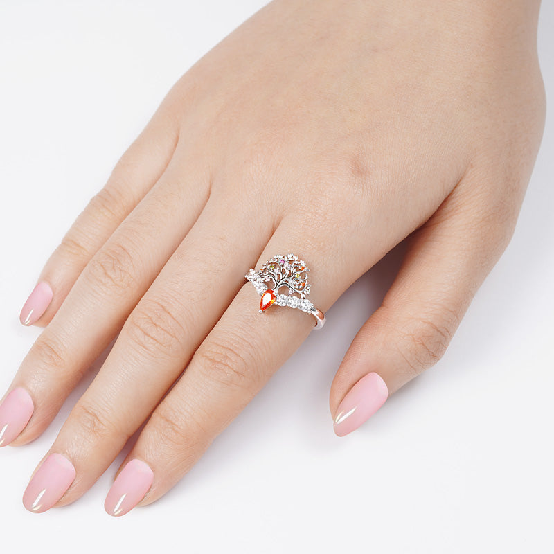 Tree of Life V Ring Sterling Silver inlaid with Ruby Mother's Day Gift_3