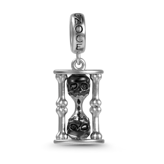 Skull Hourglass Pendant Dangle Charm Matte Sterling Silver_1