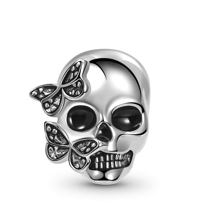 Butterfly Skull Charm Bead 925 Sterling Silver_1