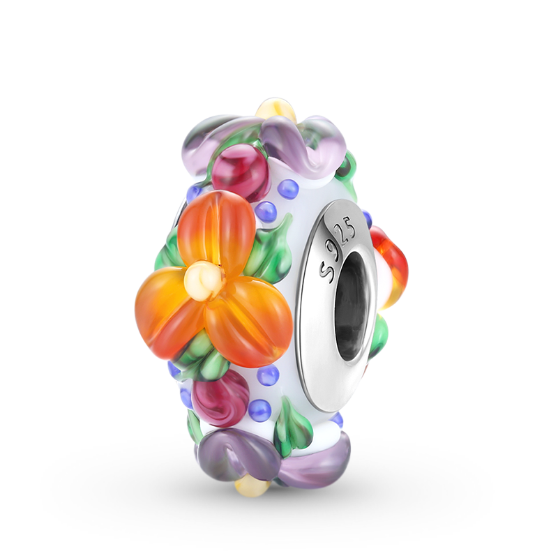 Colorful Flowers Charm Bead 925 Sterling Silver_1