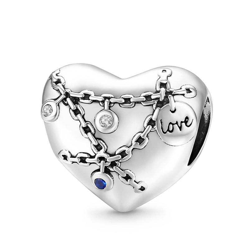 Heart with Chain Charm Bead 925 Sterling Silver_1
