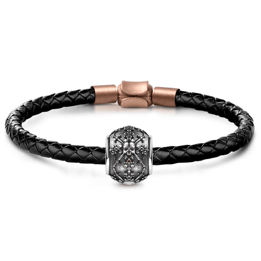 Skull with Swords Men's Vintage Bead S925 Sterling Silver with Gift Copper Black Leather Men's Bracelet Jewelry for Men_1