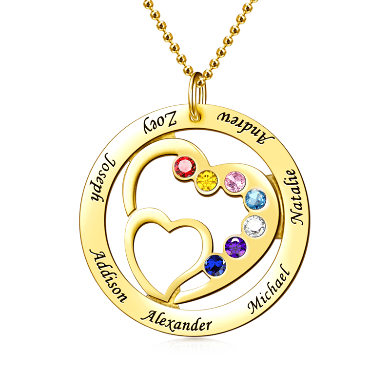 Gnoce "You Are In My Heart" Personalized Heart in Heart Birthstone Name Necklace Silver_3