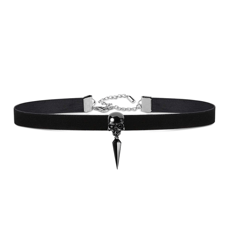 Skull Choker Adjustable Velvet Necklace Copper Black Plated_1