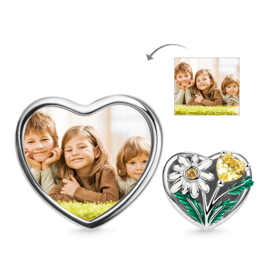 Daisy Flower Personalized Photo Charm Bead 925 Sterling Silver_1