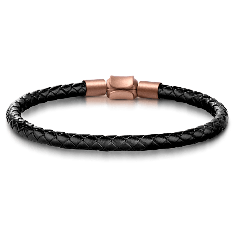 Satsuma Vintage Bead S925 Sterling Silver with Gift Copper Black Leather Men's Bracelet Jewelry for Men_3