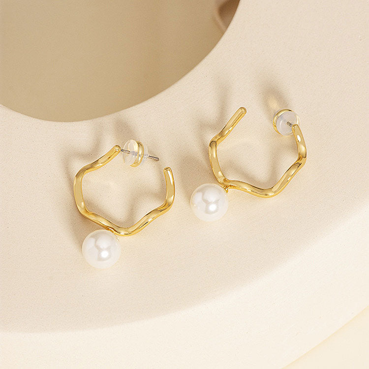 Geometric Pearl Dangle Earrings 925 Sterling Silver 18K Gold Plated_2
