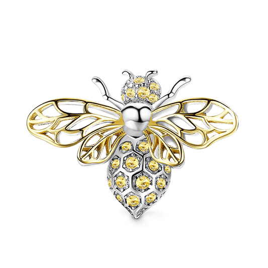 Dancing Honey bee Stopper for Charm Bracelets 925 Sterling Silver 18K Gold Plated Inlaid with Yellow Gemstones_1