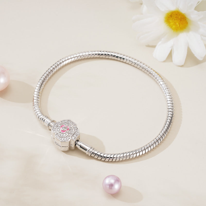 Gnoce Flower Bead Basic Snake Chain Bracelet Platinum-plated Silver Blend_2