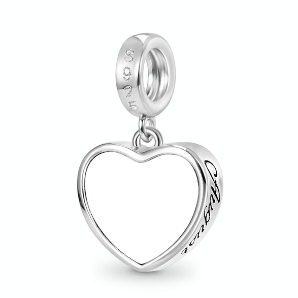 Gnoce Aug.Birthstone Heart Engravable Charm Platinum-plated Silver Blend