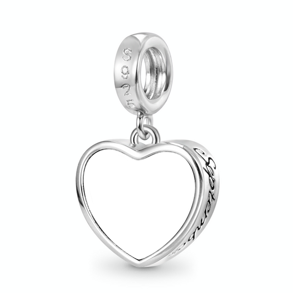 Gnoce Sep.Birthstone Heart Engravable Charm Platinum-plated Silver Blend