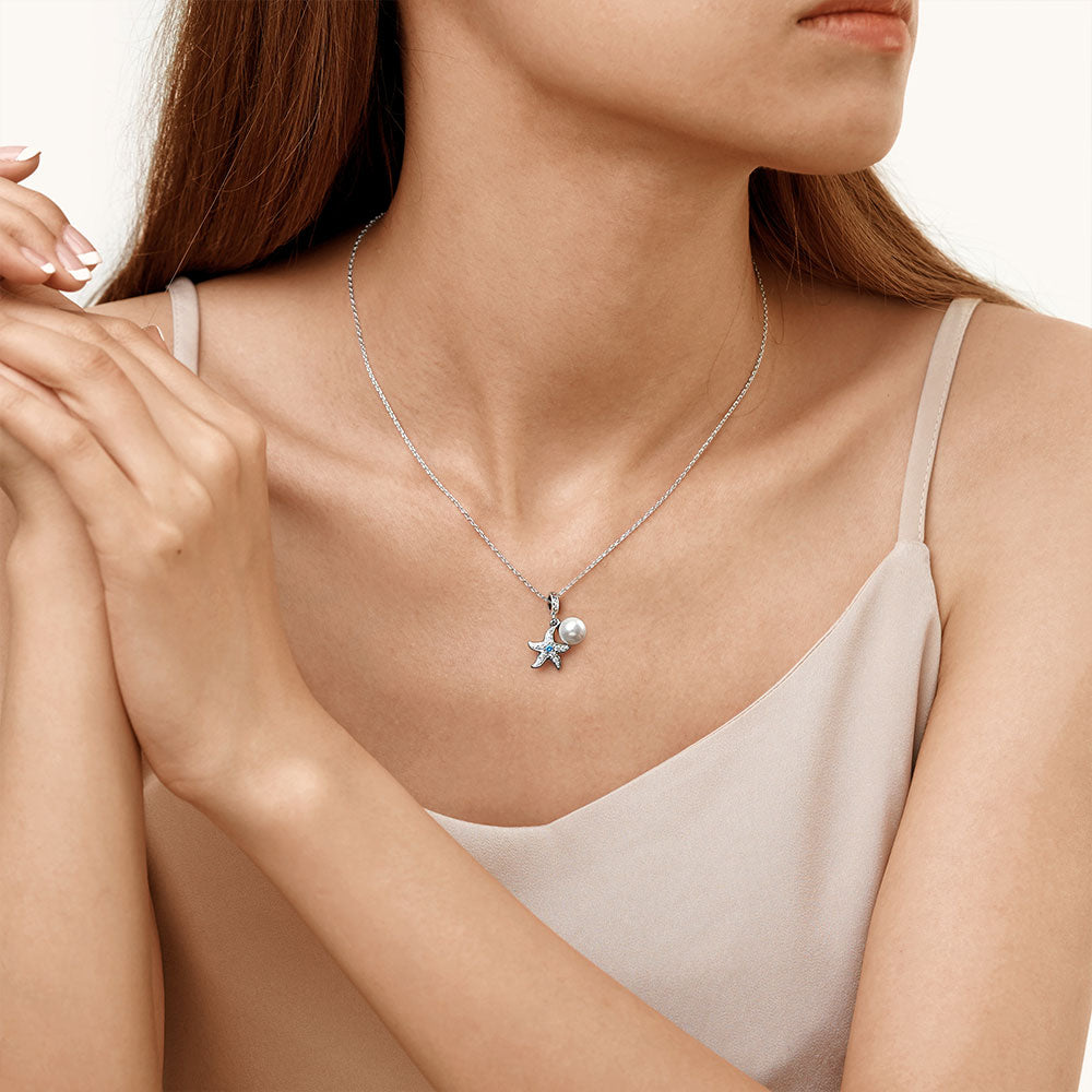 Gnoce Starfish Pearl Double Pendant Dangle Charm_6