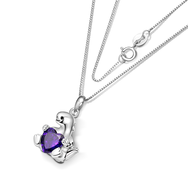 Gnoce Stegosaurus Embraces Heart Gem Necklace_2