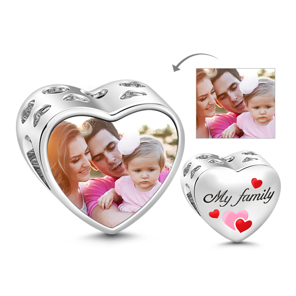 Gnoce "Love My Family  "Family Heart Photo Charms to Make a Record the  Memory of Your Family_1