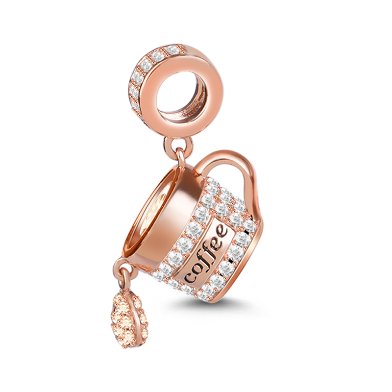 Gnoce "Have A Cup of Coffee" Coffee Charm S925 Sterling Silver Pendant 18k Rose Gold Plated with Cz_1
