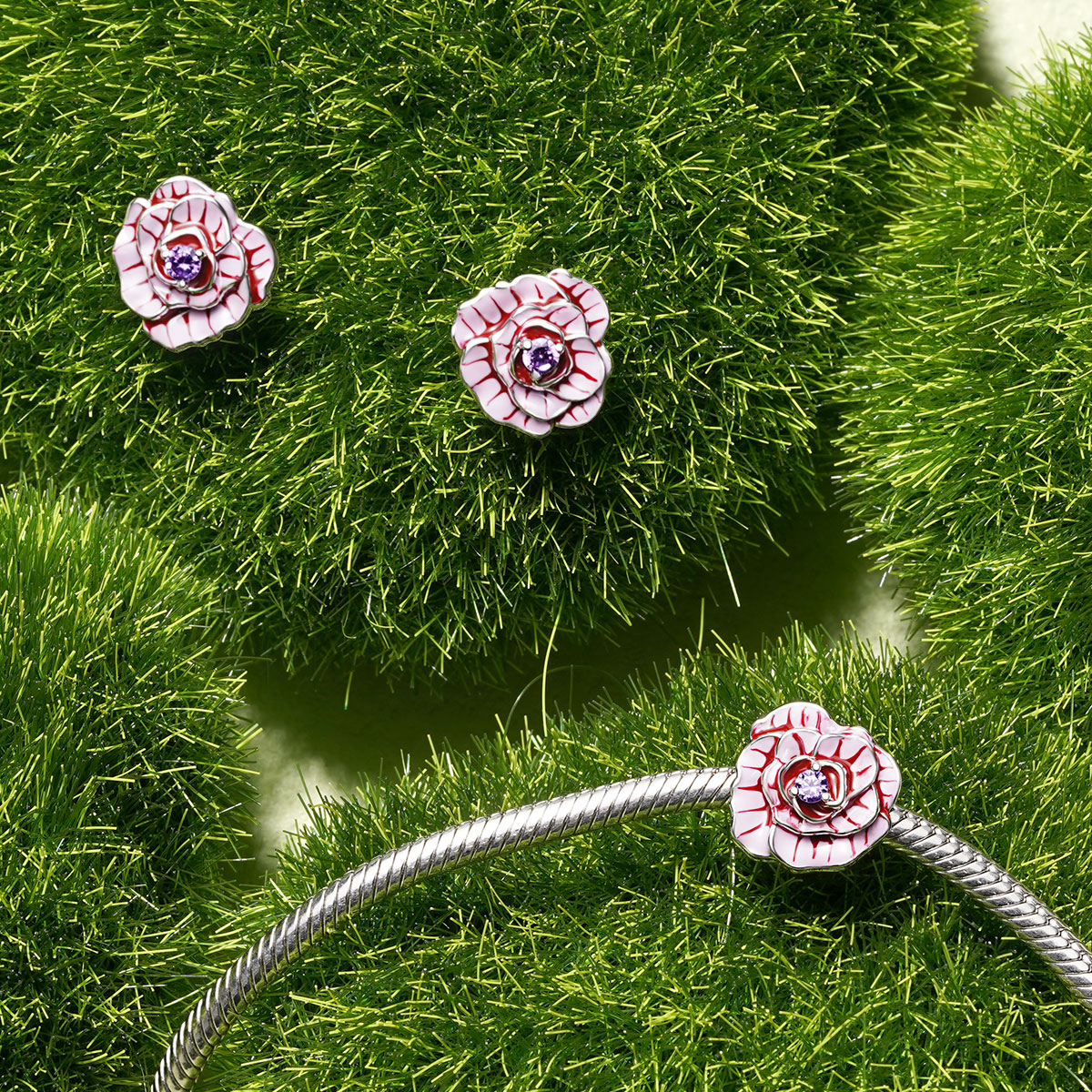 Gnoce Pink Rose Flower Charm_3