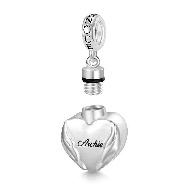 Gnoce Engravable Wings Heart Urn Ashes Charm Platinum-plated Silver Blend_2