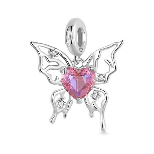 Gnoce Pink Heart Butterfly Pendant Dangle Charm_1