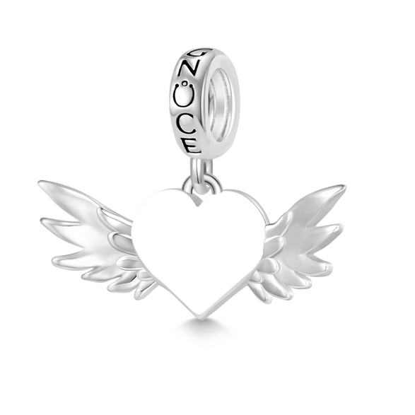 Gnoce Engravable Love Wings Charm Platinum-plated Silver Blend