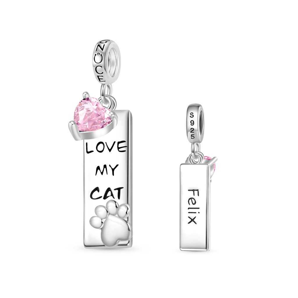 Gnoce Engravable Pet Cat Birthstone Pendant Dangle Charm_2