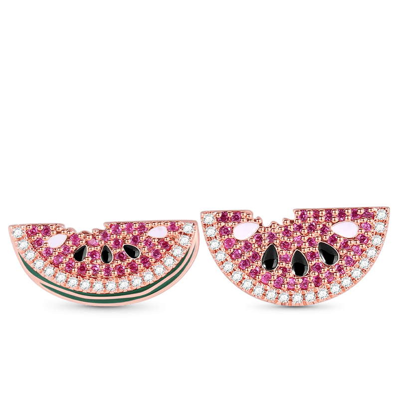 Watermelon Stud Earrings 925 Sterling Silver Asymmetric Earrings 18k Rose Gold Plated_1