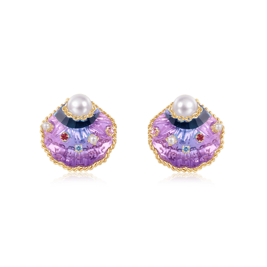 Gnoce Purple Shell Freshwater Pearl Stud Earrings_1