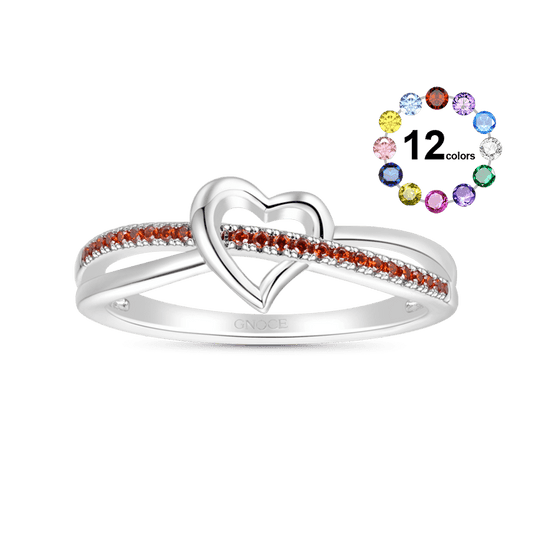 Gnoce Simple Heart Birthstone Ring_1