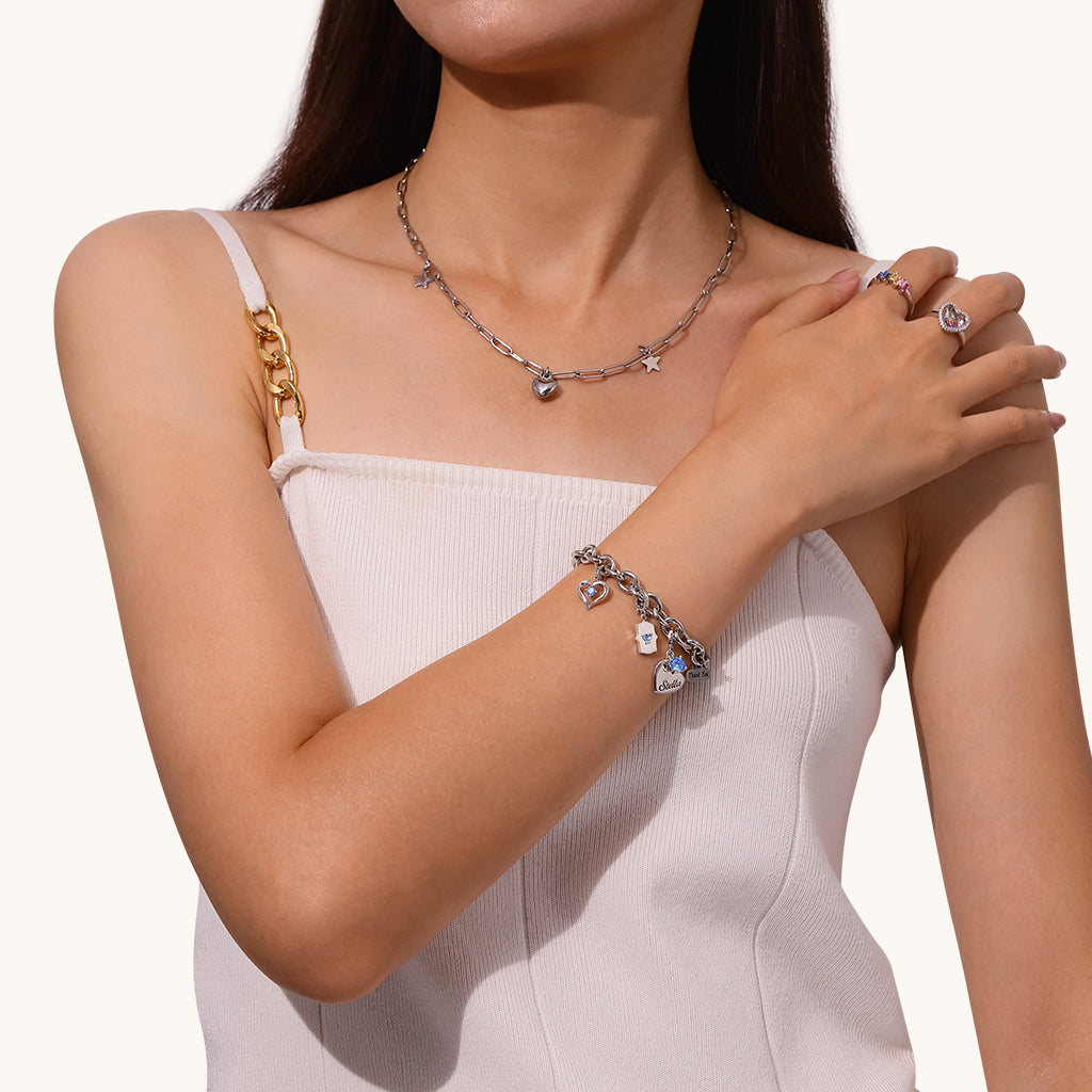 Gnoce Heart Engravable Birthstone Clasp Clusters Charm_4