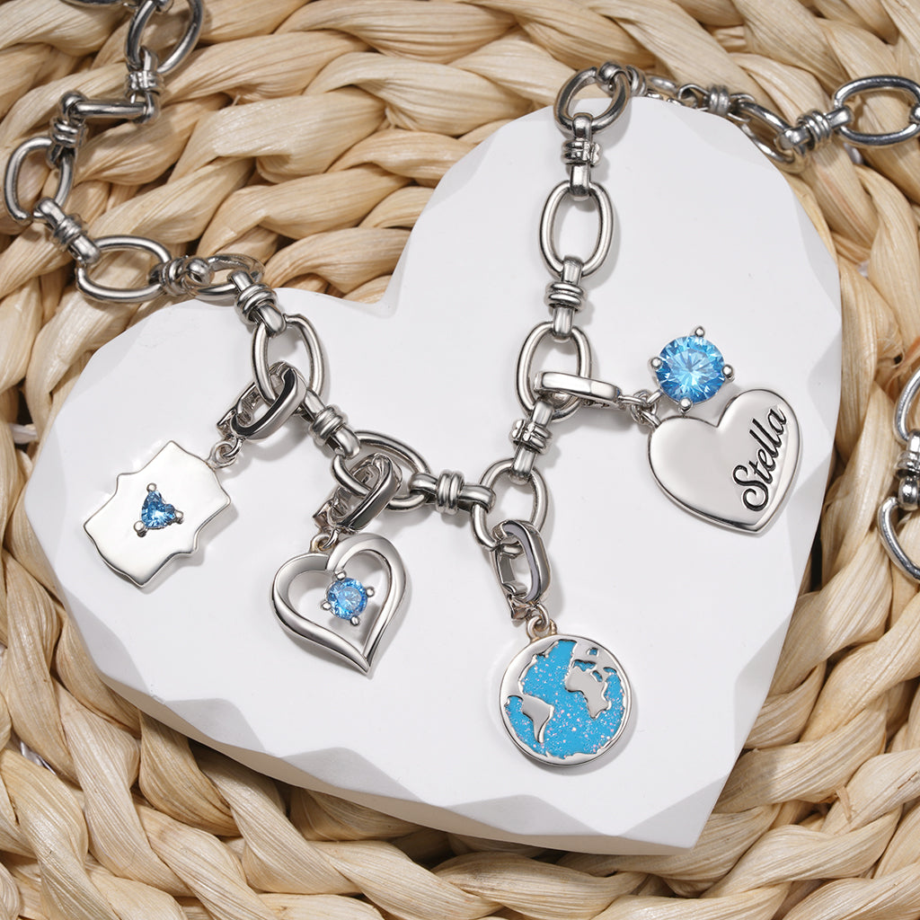 Gnoce Heart Engravable Birthstone Clasp Clusters Charm_3