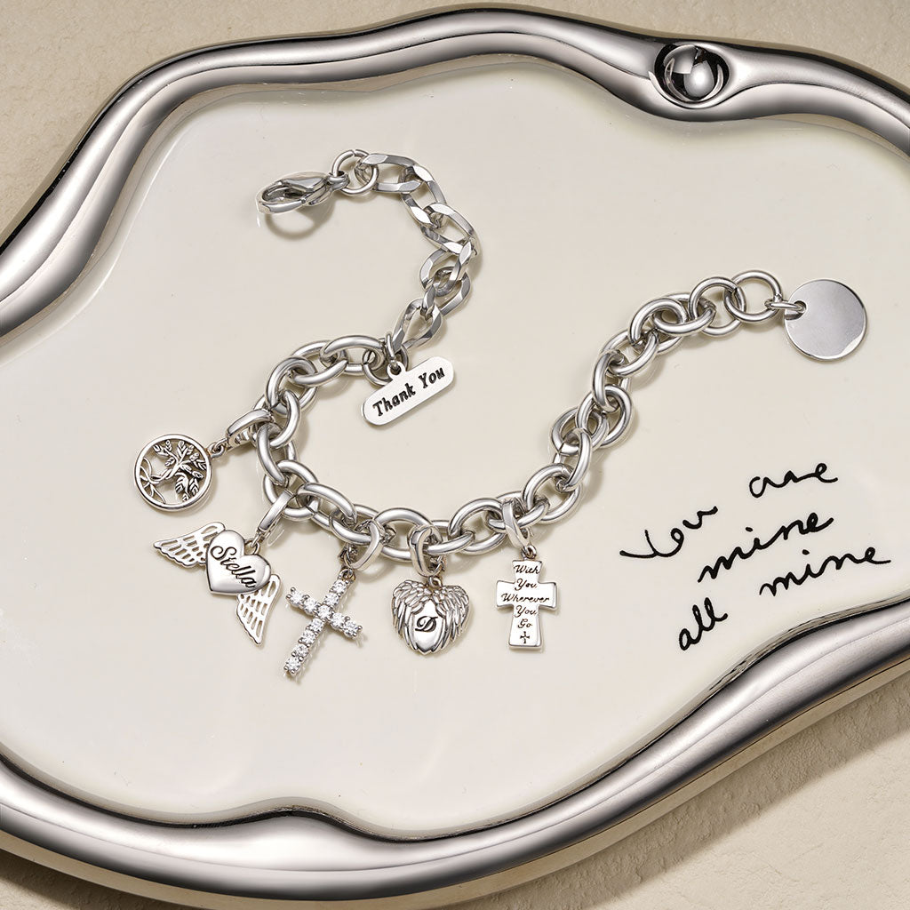 Gnoce Engravable Heart Angel Wings Clasp Clusters Charm_4