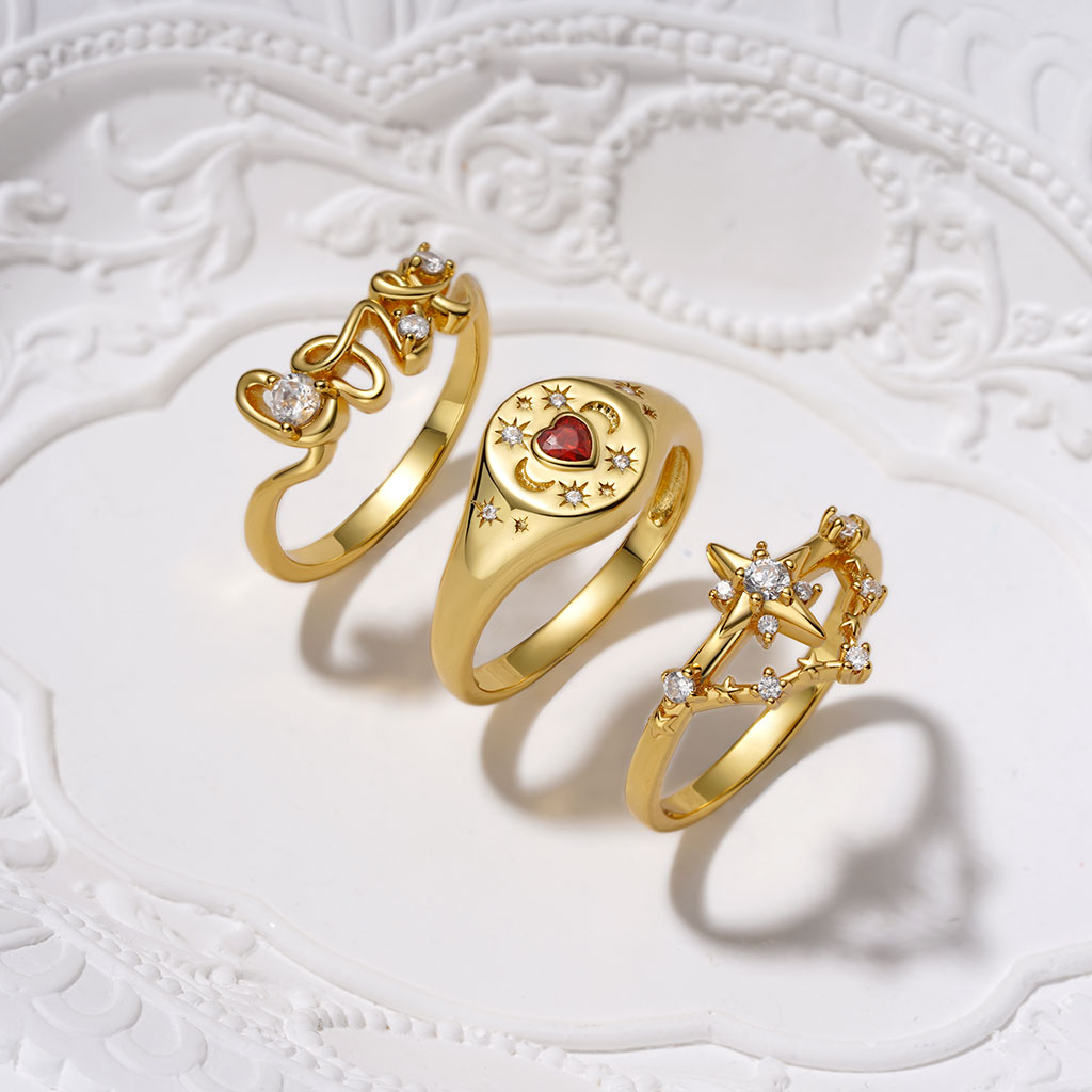 Gnoce 18K Gold Plated Diamond Love Ring_3