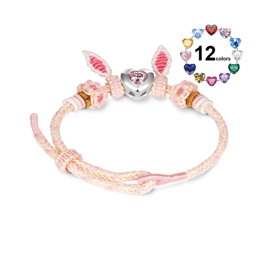 Gnoce Rabbit Ears Detachable Hand-woven Bracelet with Heart Birthstone Charm_1