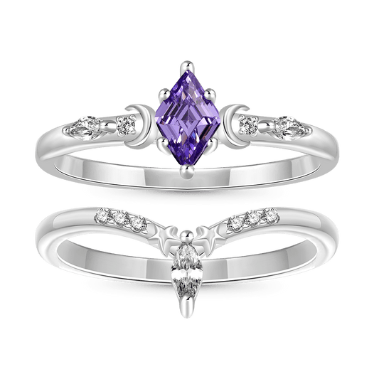 Gnoce Purple Diamond-cut Star Moon Stackable Rings_1