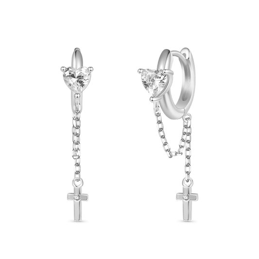 Gnoce CZ Shiny Long Tassel Elegant Cross Hoop Earrings_1