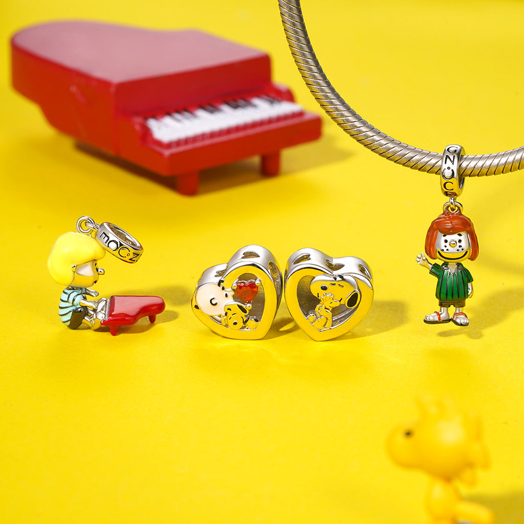 Gnoce Snoopy Hugs Woodstock Personalized Photo Heart Charm_4