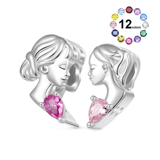 Gnoce Mother & Daughter Heart Engravable Birthstone Double Charm_1