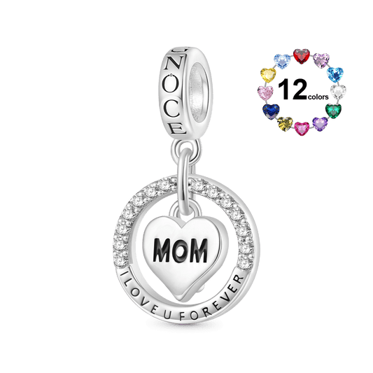 Gnoce Mother's Day 'I Love U Forever' Mom Heart Birthstone Pendant Dangle Charm_1