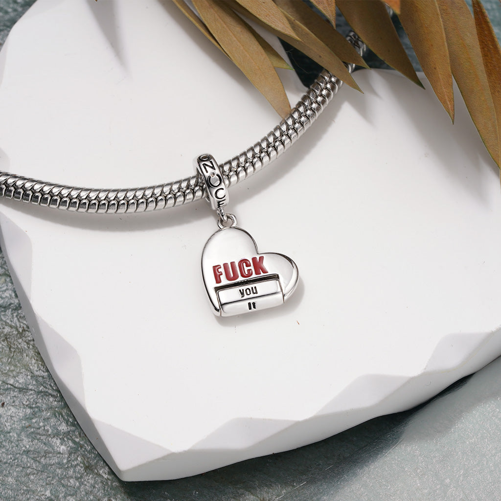 Gnoce Heart Rotating 'FUCK' World Charm Platinum-plated Silver Blend_4