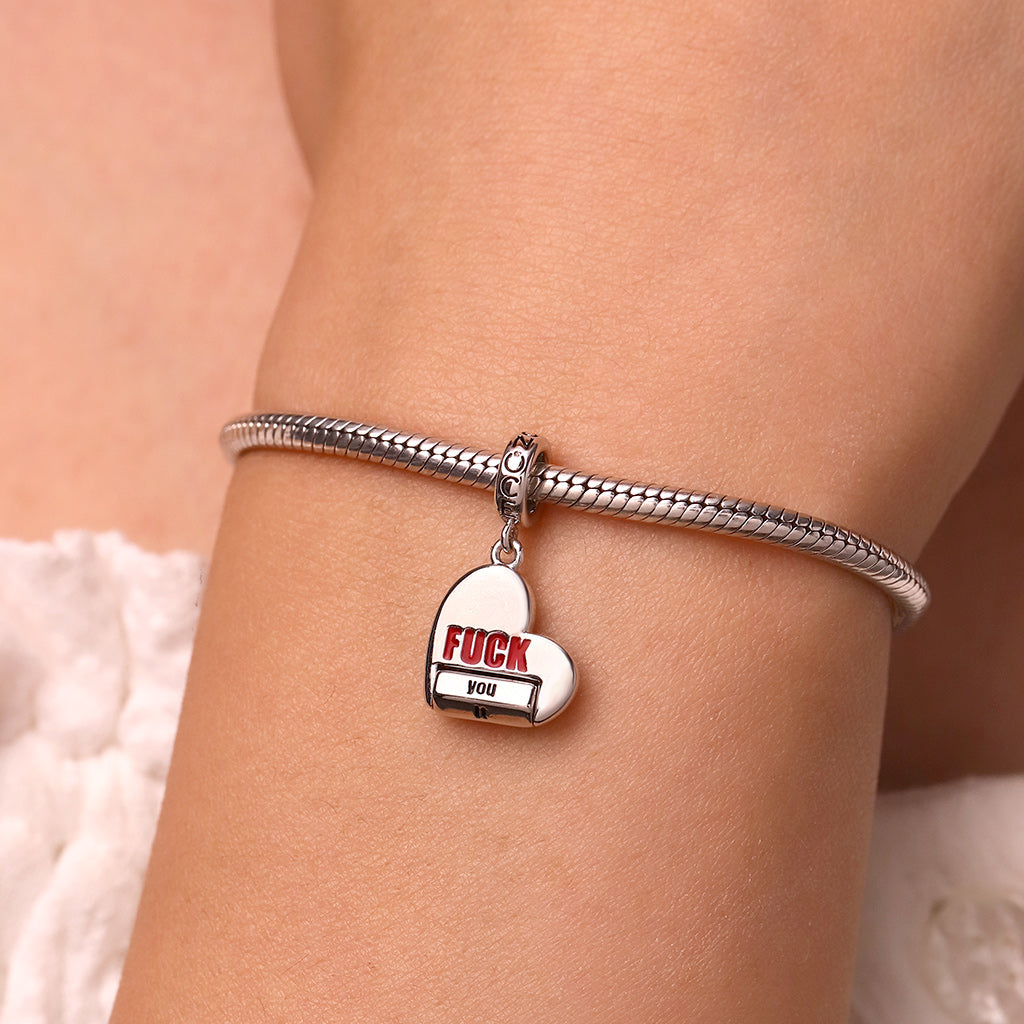 Gnoce Heart Rotating 'FUCK' World Charm Platinum-plated Silver Blend_6