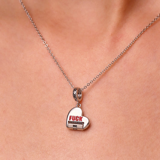 Gnoce Heart Rotating 'FUCK' World Charm Platinum-plated Silver Blend_7