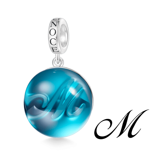 Gnoce Initial Letter Sea Glass Projection Pendant Dangle Charm_1