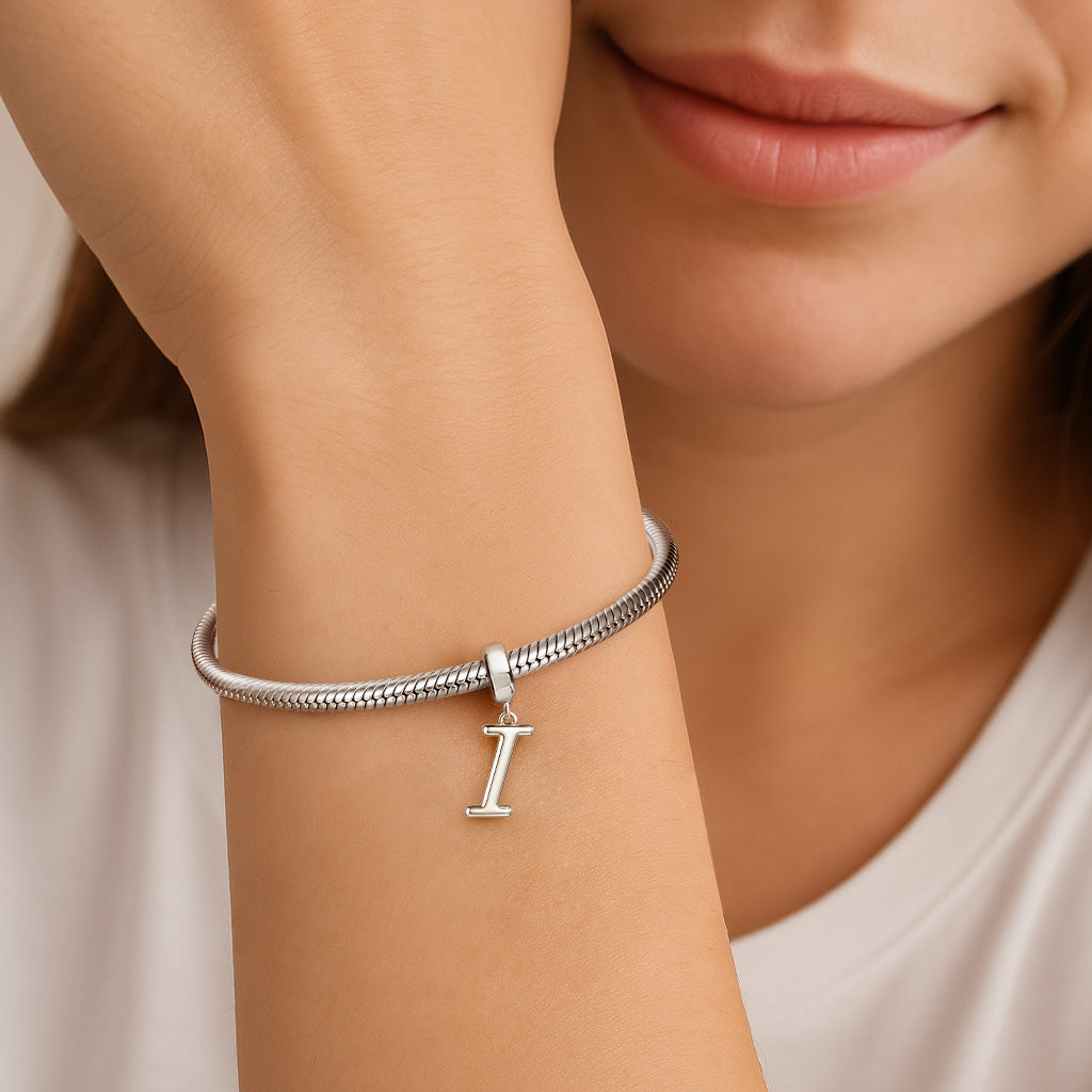 Gnoce "I am Unique"  Letter I 925 Sterling Silver Dangling Charm Fit for Bracelet, Choker, Necklace_3