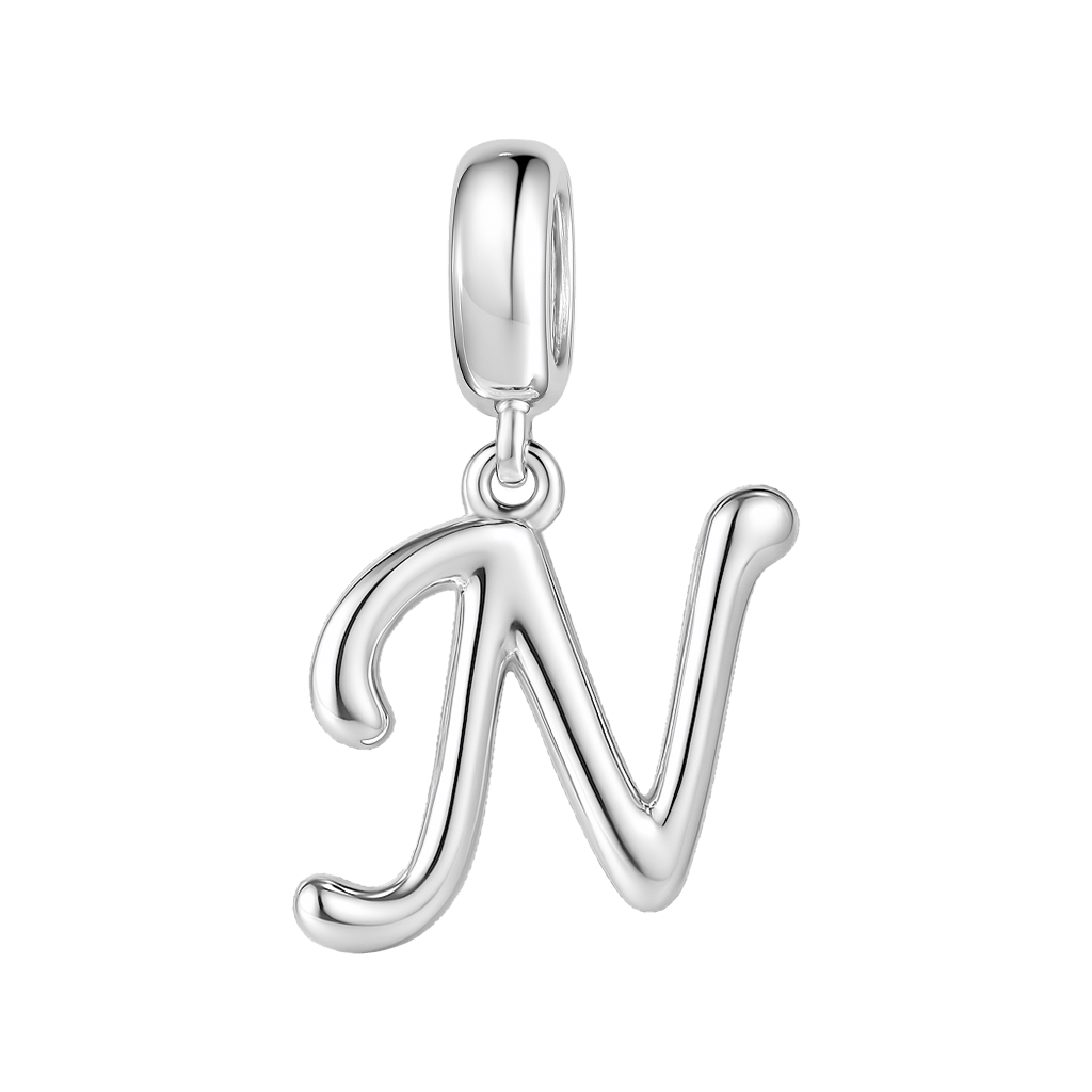 Gnoce "New Life"  Letter N 925 Sterling Silver Dangling Charm Great for Bracelet, Choker, Necklace_1