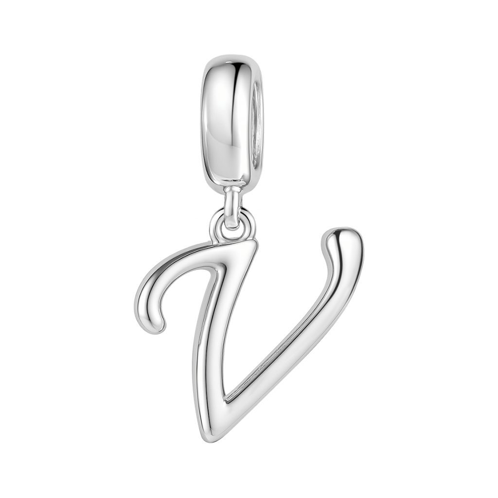 Gnoce "The Vow"  Letter V 925 Sterling Silver Dangling Charm Great for Bracelet, Choker, Necklace_1