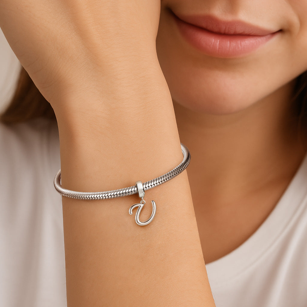 Gnoce "Be Unique" Letter U 925 Sterling Silver Dangling Charm Great for Bracelet, Choker, Necklace_3