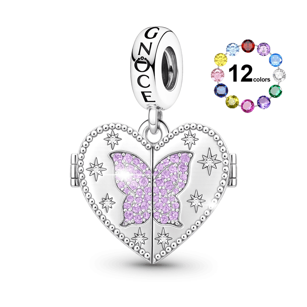 Gnoce Custom Heart-shaped Butterfly Photo and Birthstone Pendant Dangle Charm_2