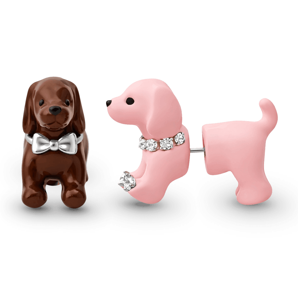 Gnoce Asymmetrical Puppy Dog Stud Earrings_2